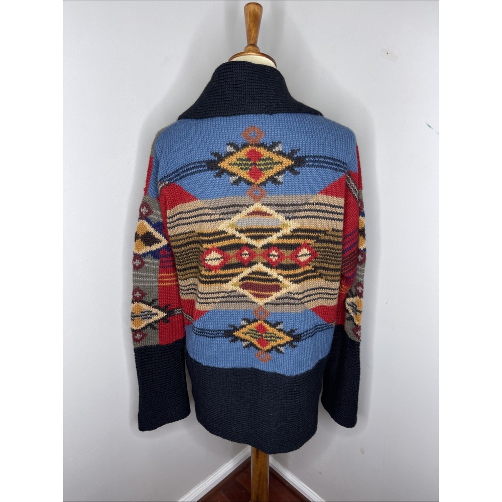 Vintage‎ Peruvian Connection Alpaca Knit Aztec Chunky Cardigan Sweater Large L - Picture 3 of 8